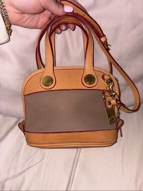 MINI TAN DOONEY AND BOURKE Leather-Trim Canvas Crossbody Bag in Tan and Brown